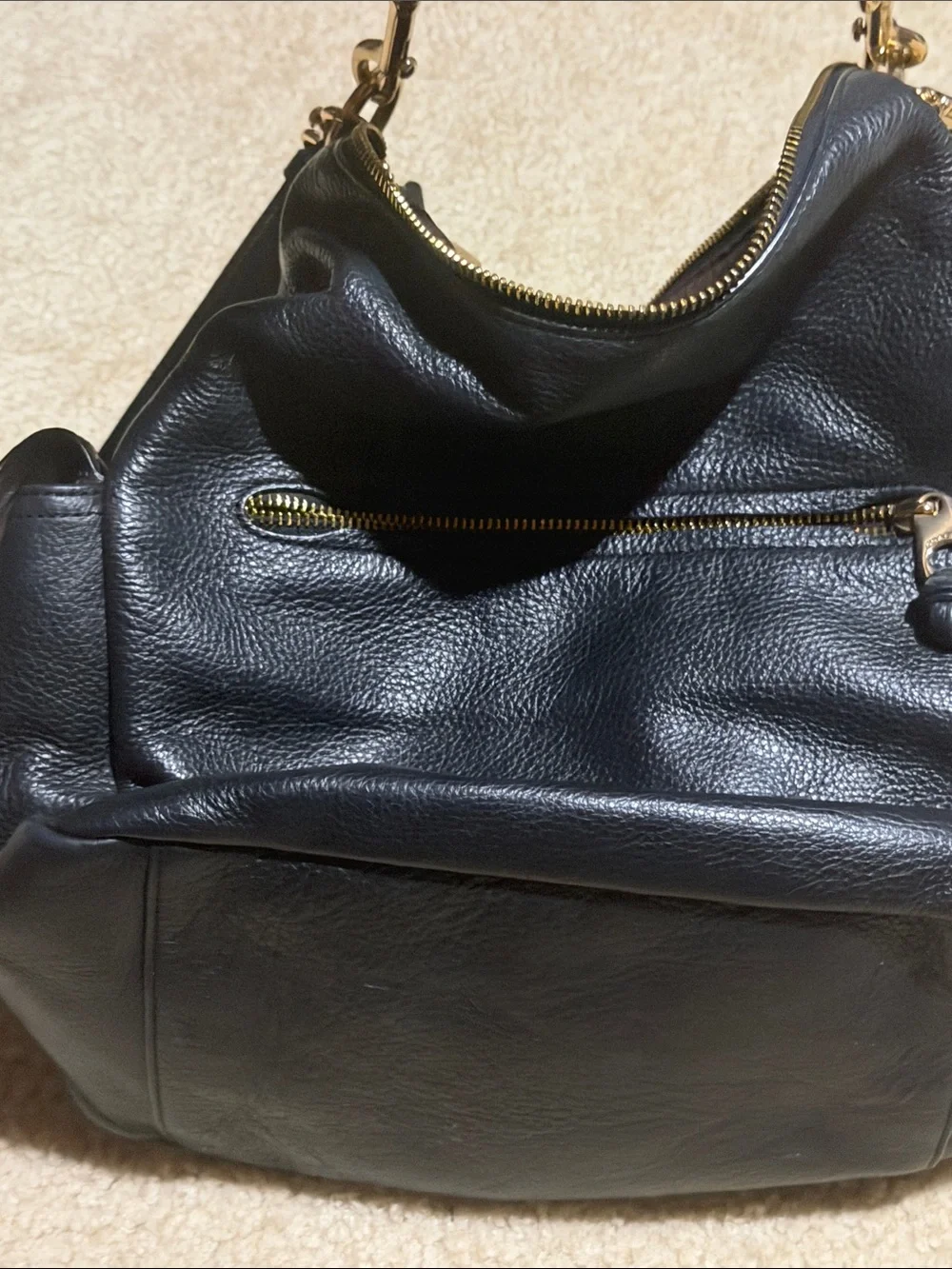 Coach Black Pebbled Leather Shoulder Bag with Gold-Tone Hardware